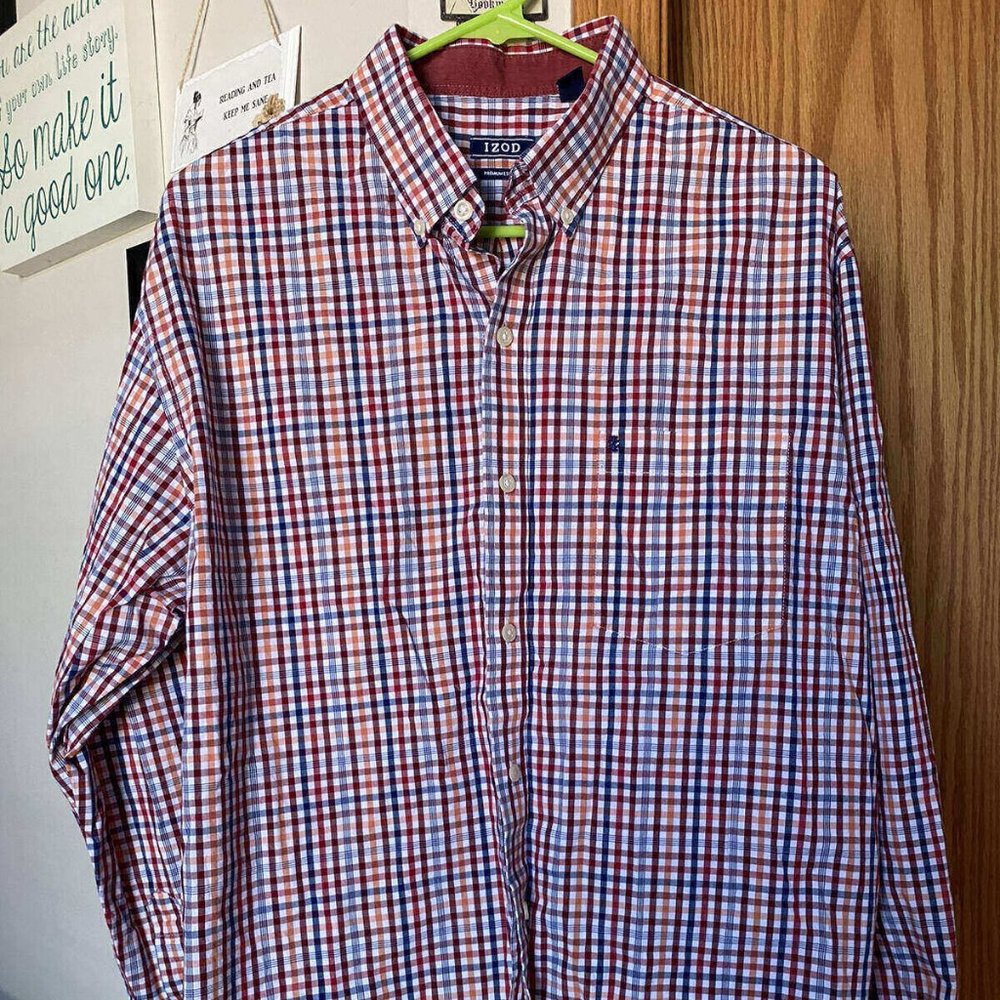 MENS Large PLAID long sleeve CASUAL IZOD shirt